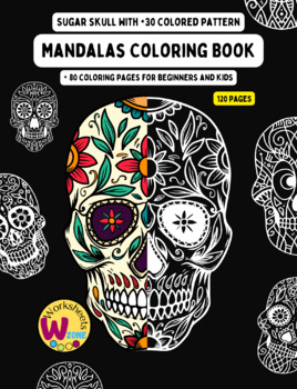 Sugar skull template coloring pages with coloured pattern for kids and beginners