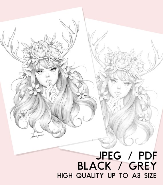 Scent of nature coloring page for adults grayscale coloring page instant download lana green art jpeg pdf
