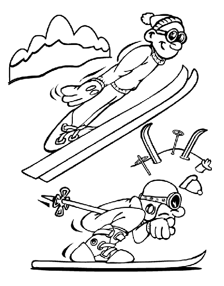 Skiing fun coloring page