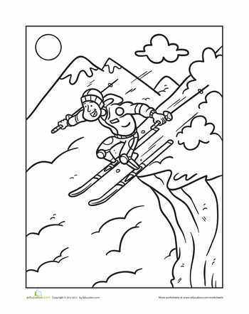 Extreme skiing worksheet education coloring pages creative art colouring pages