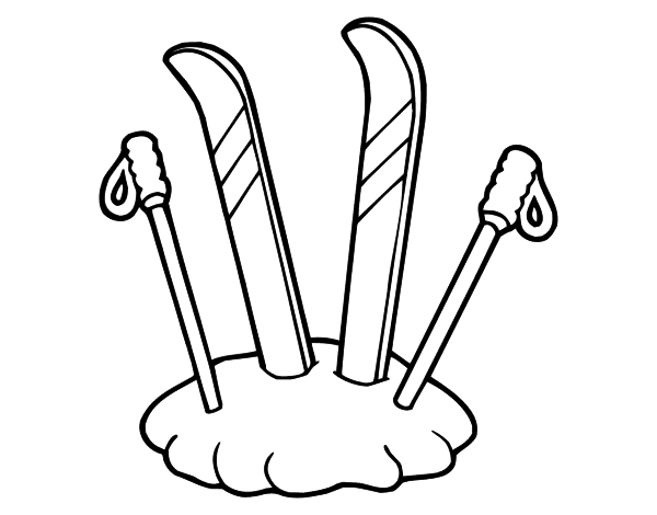 Skis and ski poles coloring page