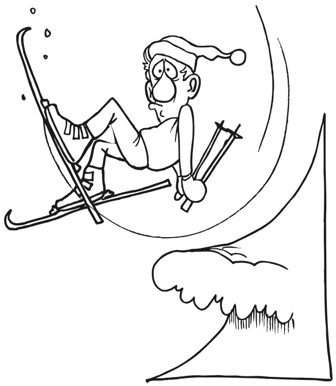 Skiing coloring page a skier slipping off a ridge