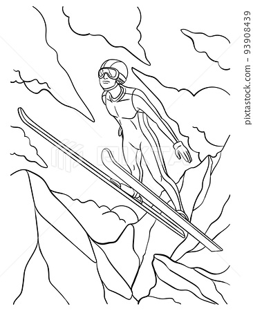 Ski jumping coloring page for kids