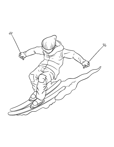 Premium vector alpine skiing isolated coloring page for kids