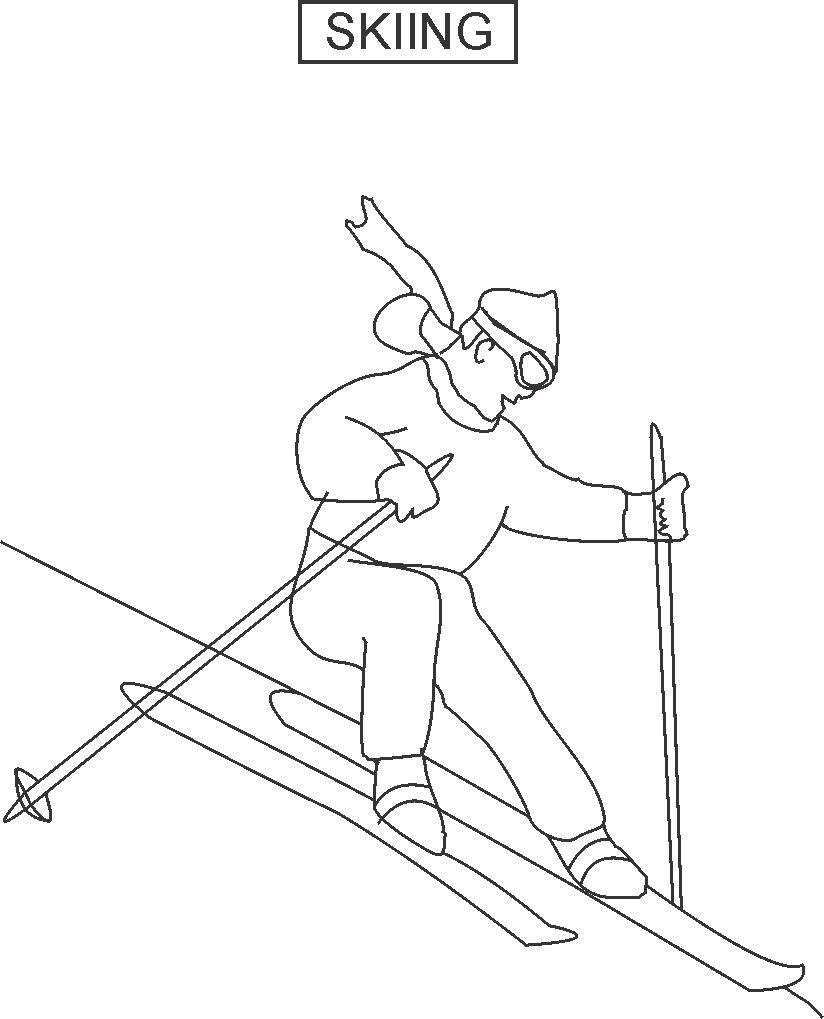 Skiing coloring printable page for kids