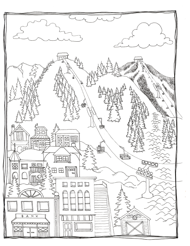 Skiing coloring pages