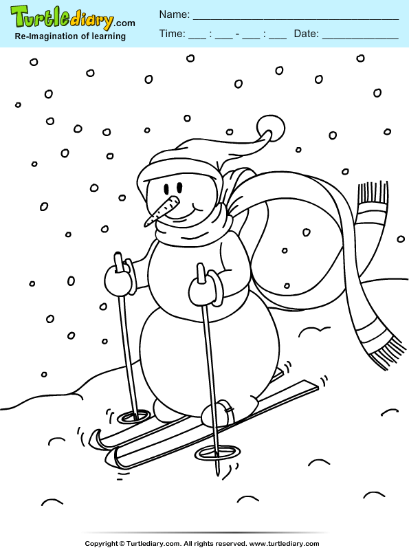 Snowman skiing coloring sheet turtle diary