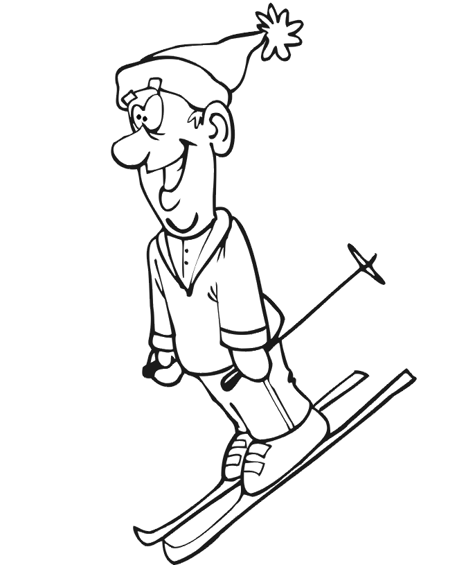 Skiing coloring page happy kid skiing downhill