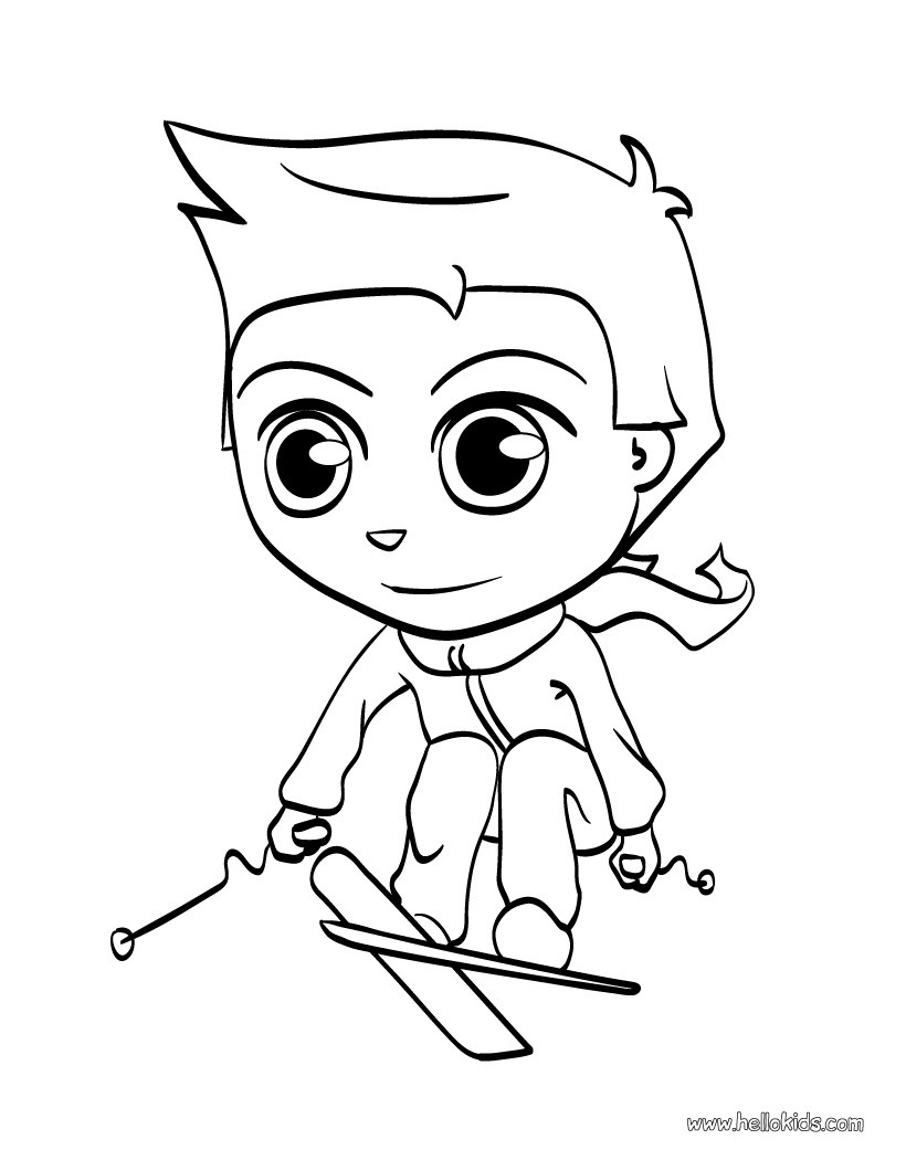 Skiing kid coloring pages