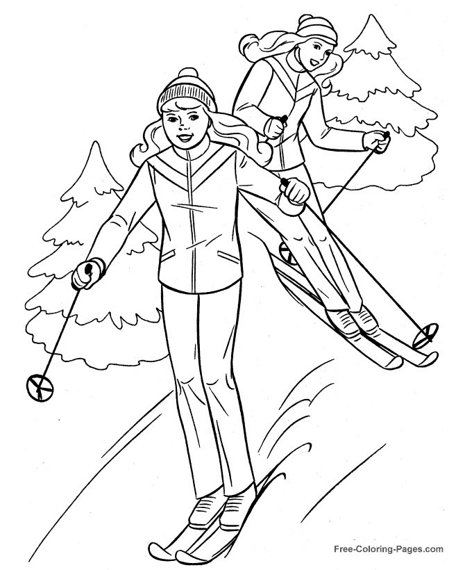 Coloring pages for girls skiing