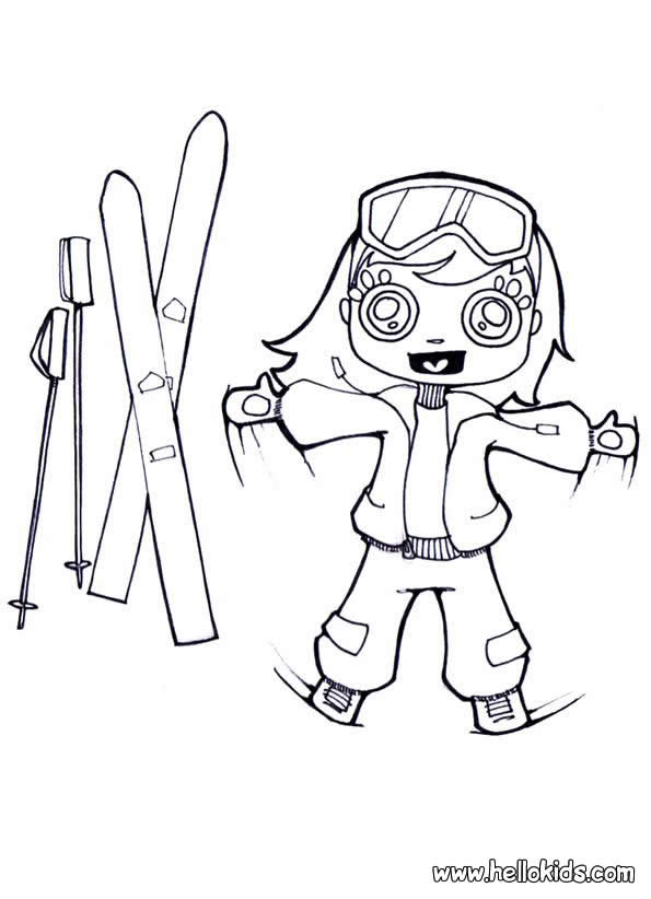 Girl with skis coloring pages