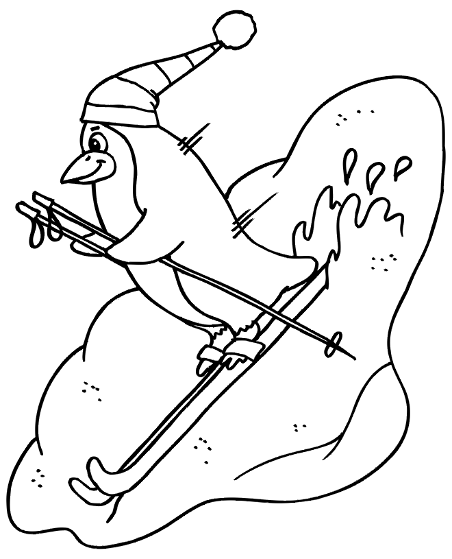 Skiing coloring page a penguin skier