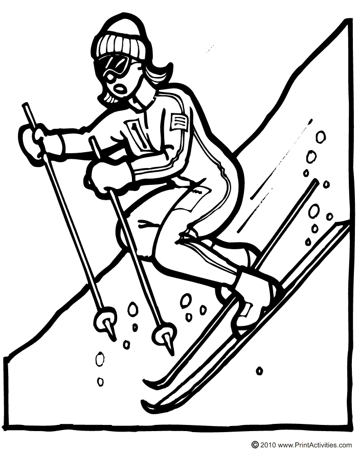 Skiing coloring page woman downhill skier