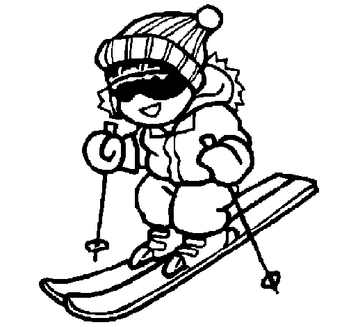 Colored page little boy skiing painted by ggg