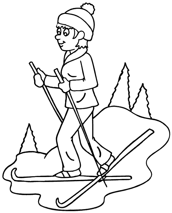 Cross country skiing coloring page