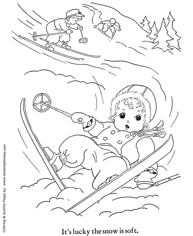 Winter downhill skiing coloring