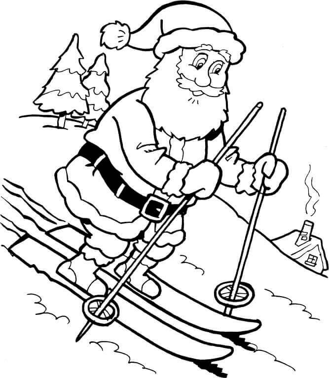 Santa skiing coloring page santa coloring pages santa template free christmas coloring pages