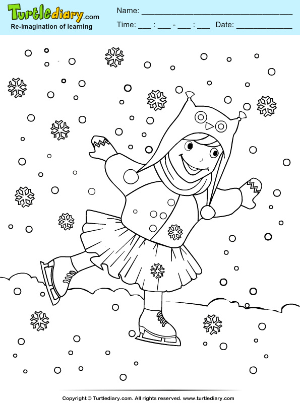 Girl skiing coloring sheet turtle diary