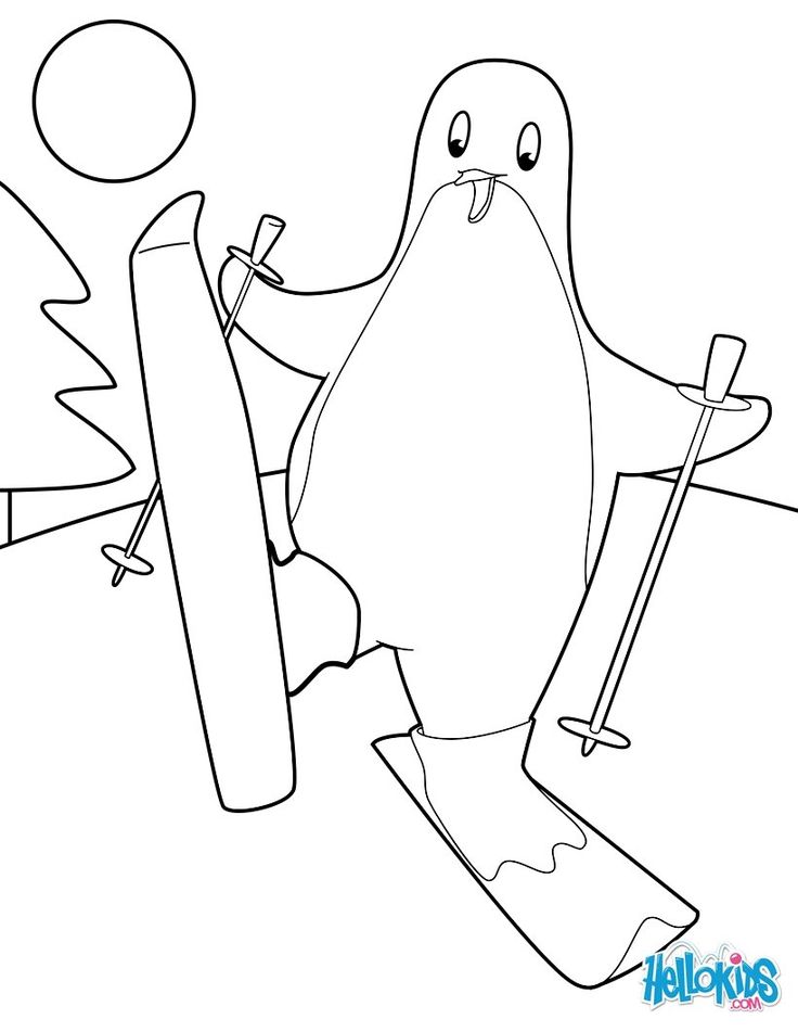 Cute and amazing penguin skiing coloring page cute coloring sheet for kids penguin coloring pages coloring pages bird coloring pages