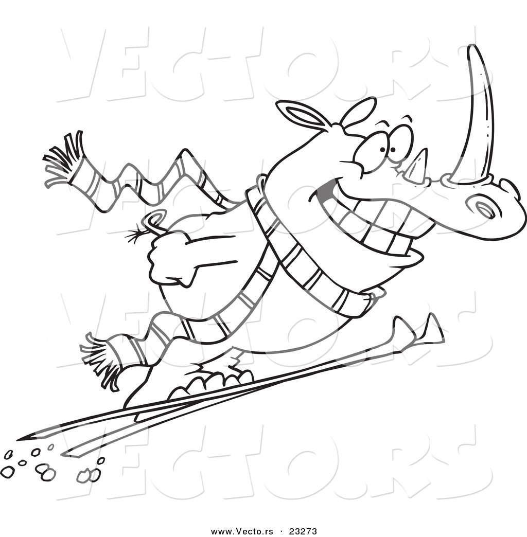 Cartoon r of cartoon skiing rhino