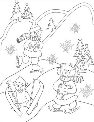 Skating and skiing bears coloring page free printable coloring pages