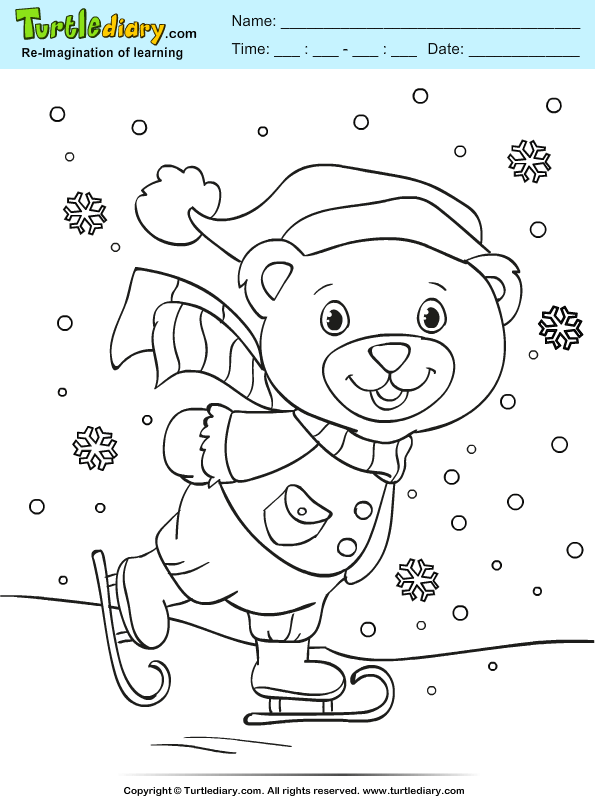 Teddy skiing coloring sheet turtle diary