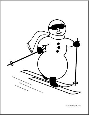 Clip art cross country skiing snowman coloring page i