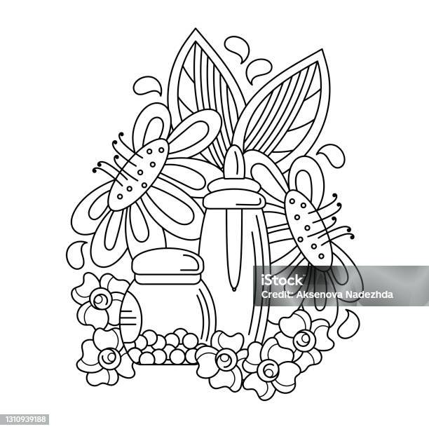 Coloring book beauty ecofriendly natural cosmetics and skin care products body and face care stock illustration