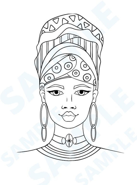 Adult coloring page black woman coloring page self care coloring sip and paint paint and sip headwrap color therapy melanin magic