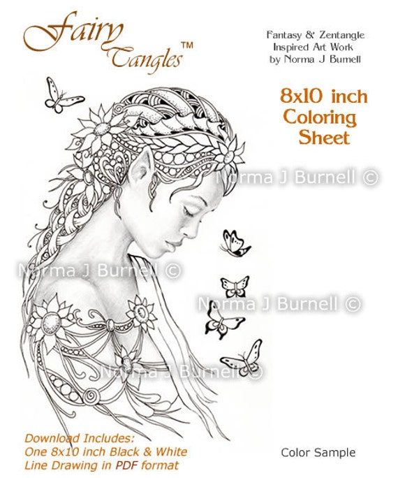 Dreamer fairy tangles printable coloring book sheets pages gray scale images to color by norma j burnell adult coloring digital coloring