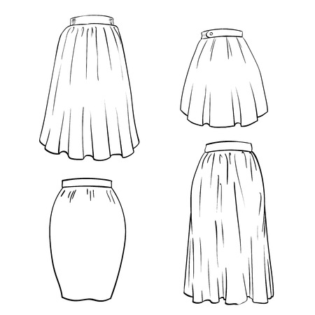 Hand drawn of skirt isolated on white background black and white simple line vector illustration for coloring book