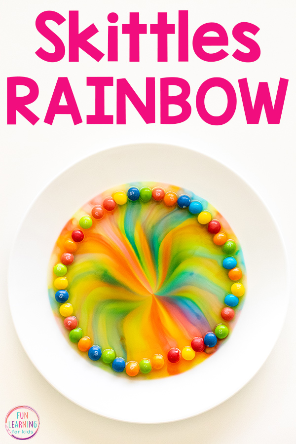 Rainbow skittles experiment science activity for kids