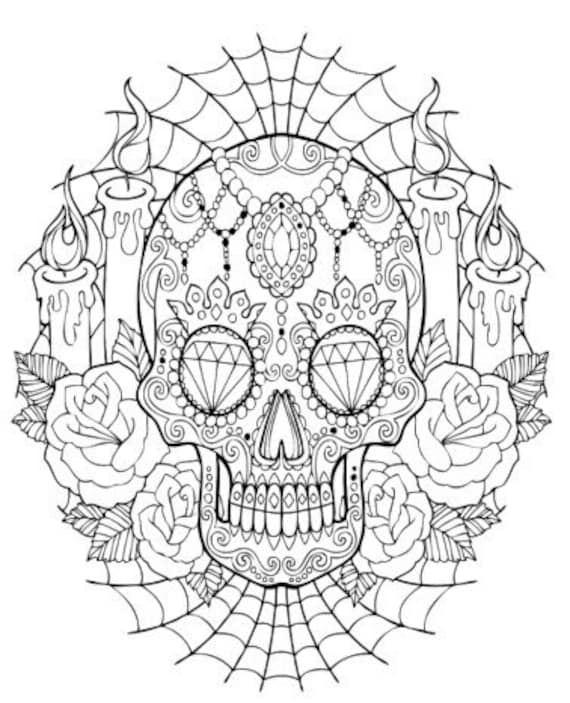 Sugar skull coloring pages for adults instant download