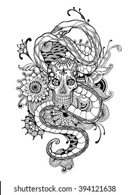 Hakuun skull snake adult coloring page vector liittyvã vektorikuva rojaltivapaa