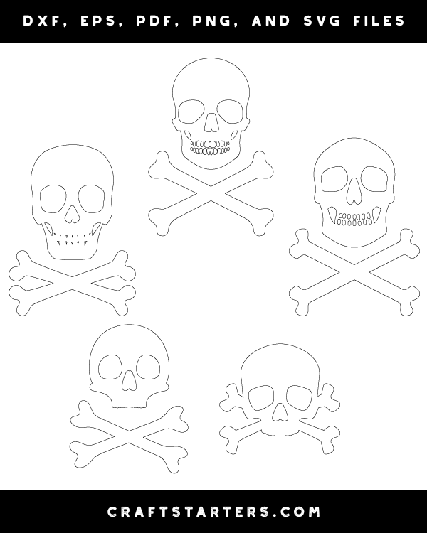 Skull and crossbones outline patterns dfx eps pdf png and svg cut files