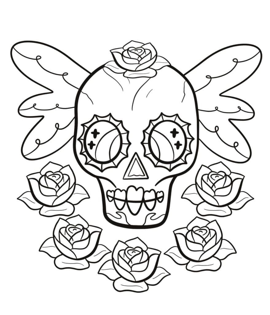 Skull and roses tattoo coloring page