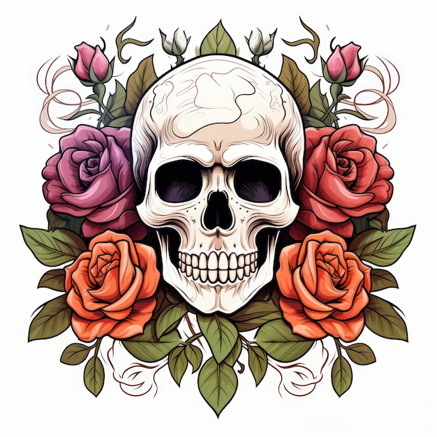 Premium ai image minimalist roses coloring page with grinning skull ai generated