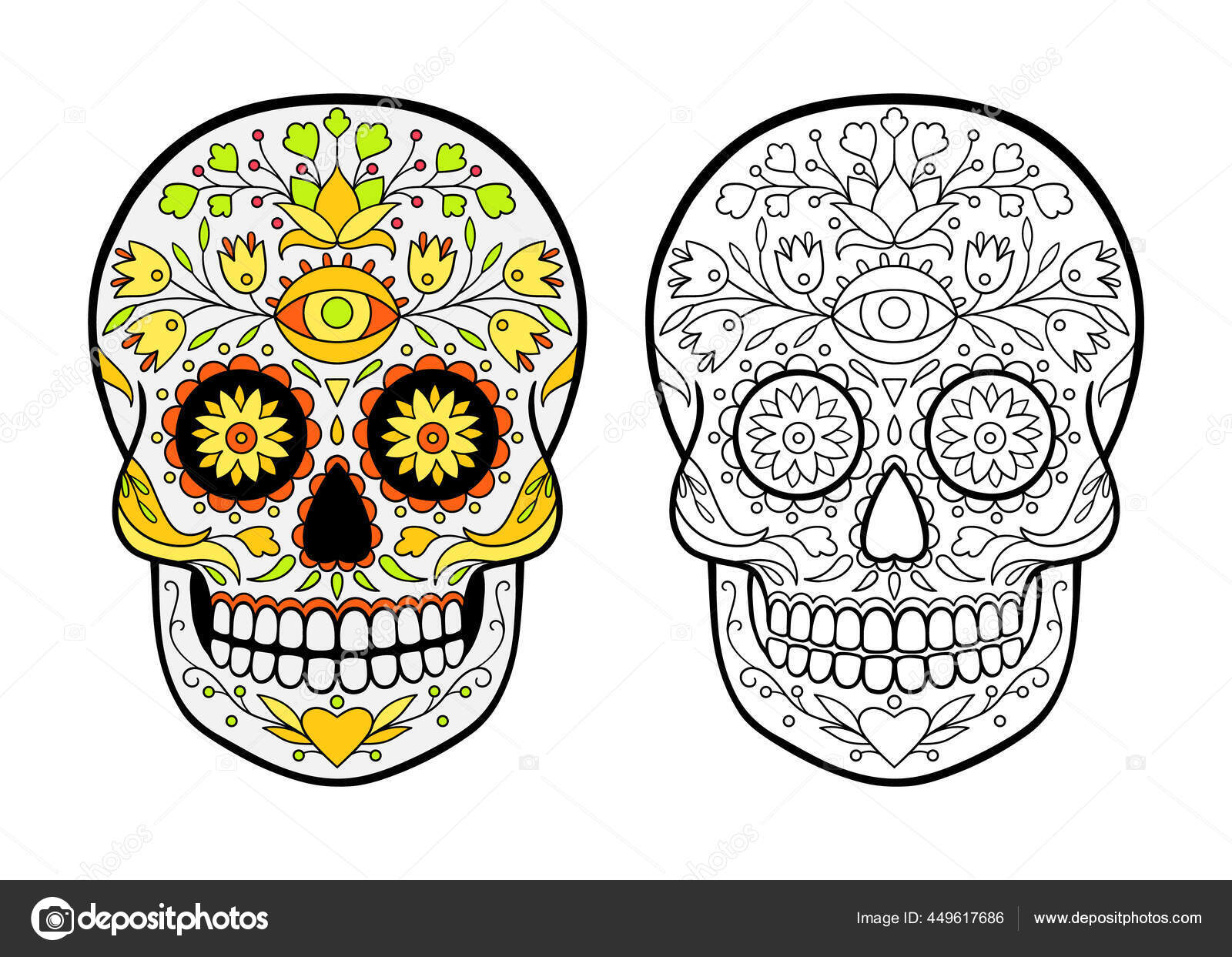 Sugar skull coloring page mexican festival stock vector by inshna