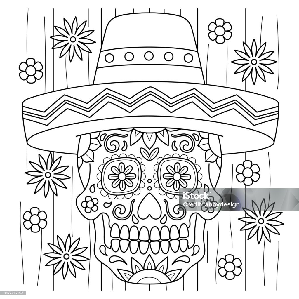 Cinco de mayo day of the dead coloring page stock illustration