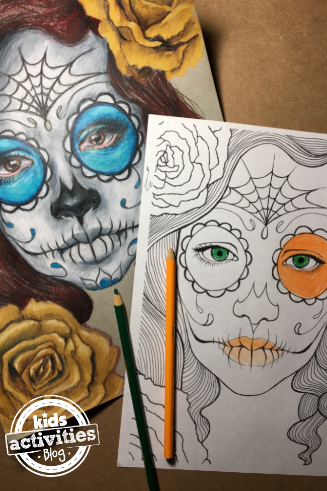 Day of the dead sugar skull coloring pages for kids