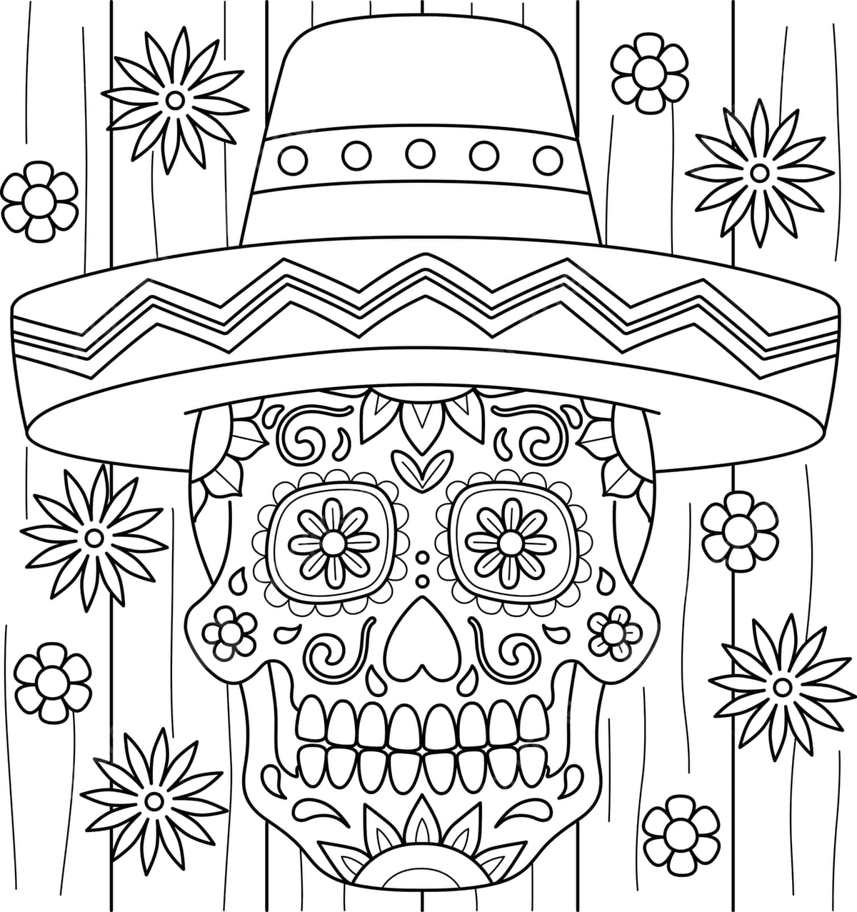 Cinco de mayo and day of the deadthemed coloring page vector fifth of may colouring page illustration png and vector with transparent background for free download