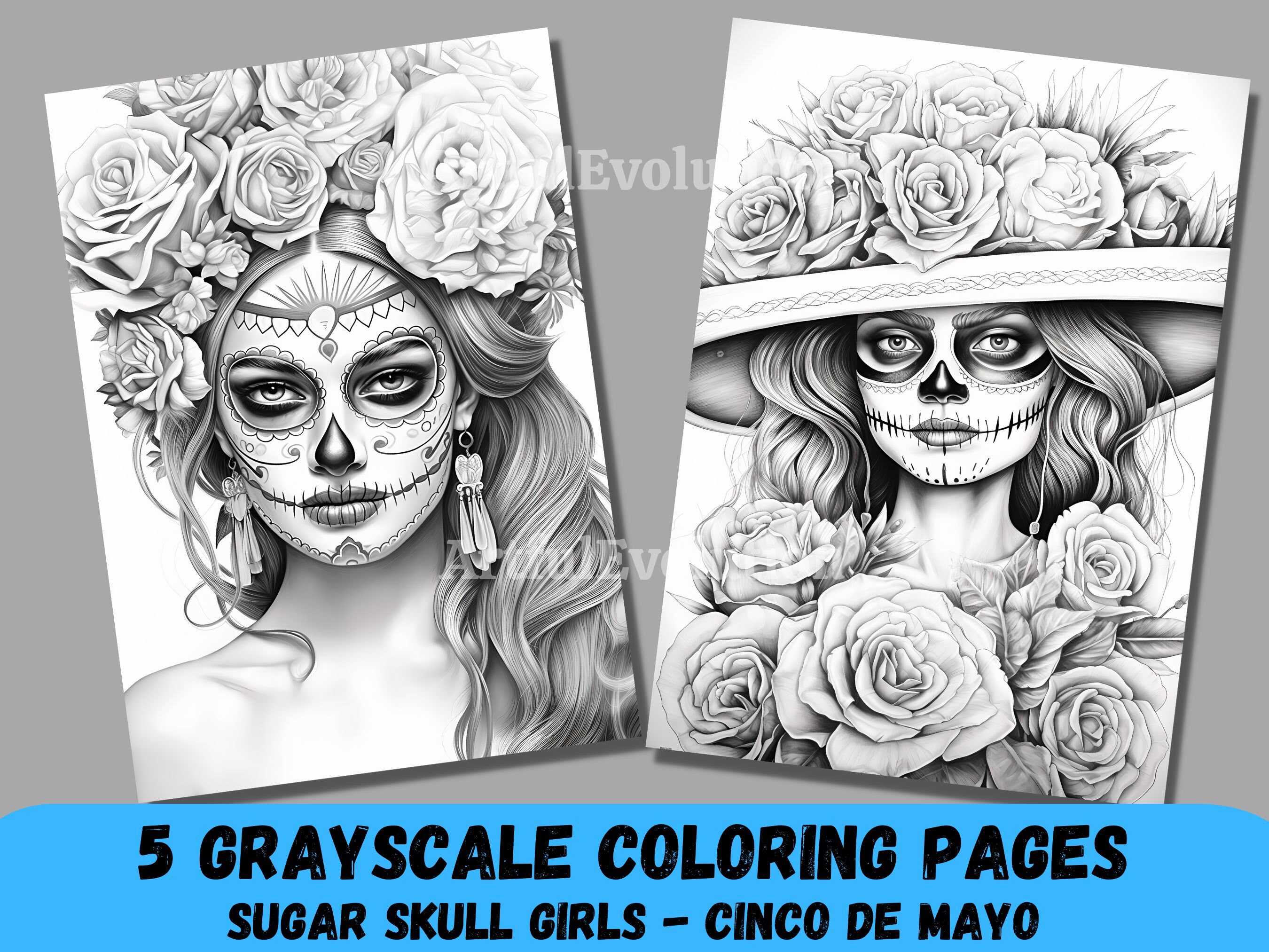 Grayscale coloring pages halloween coloring pages for adults cinco de mayo download grayscale illustration sugar skull girls