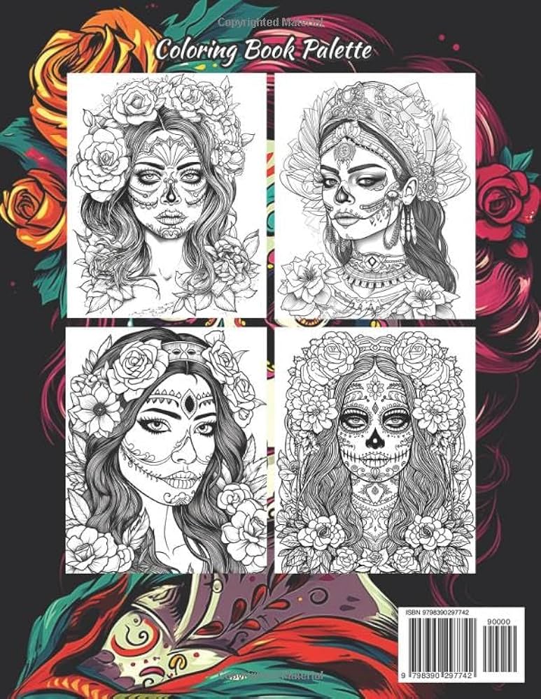 Sugar skulls makeup coloring book for women cinco de mayo coloring pages los muertos makeup a relaxing and intrite collection of mexin day of the dead detailed illustrations inspired by la dia