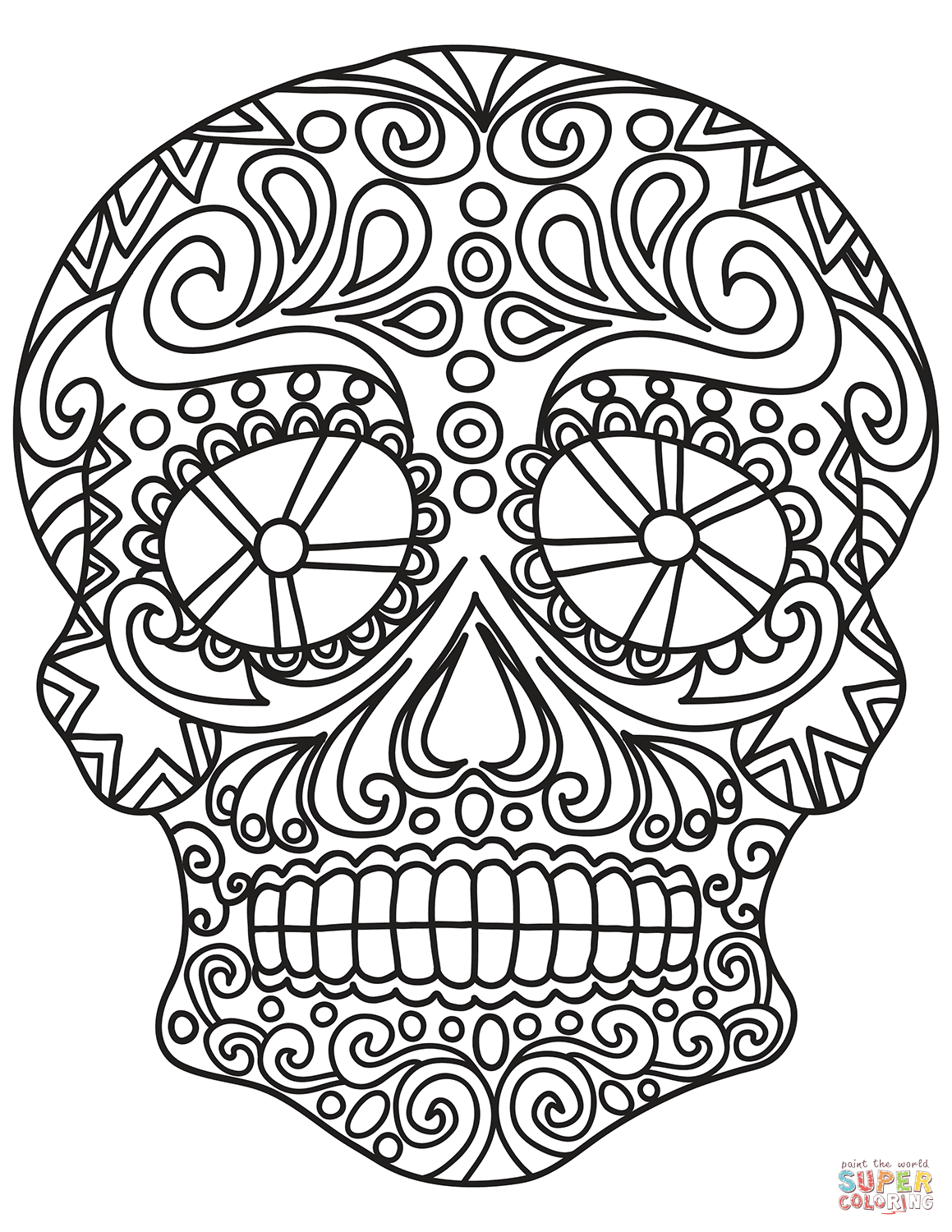 Pop art sugar skull coloring page free printable coloring pages