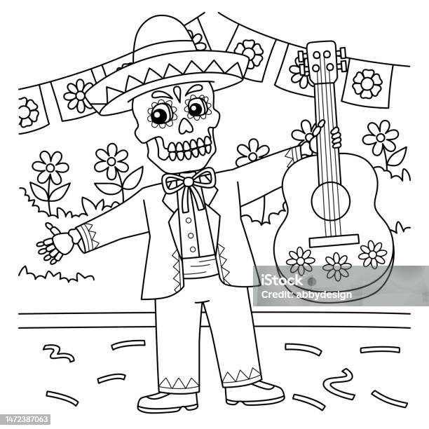 Cinco de mayo day of the dead coloring page stock illustration