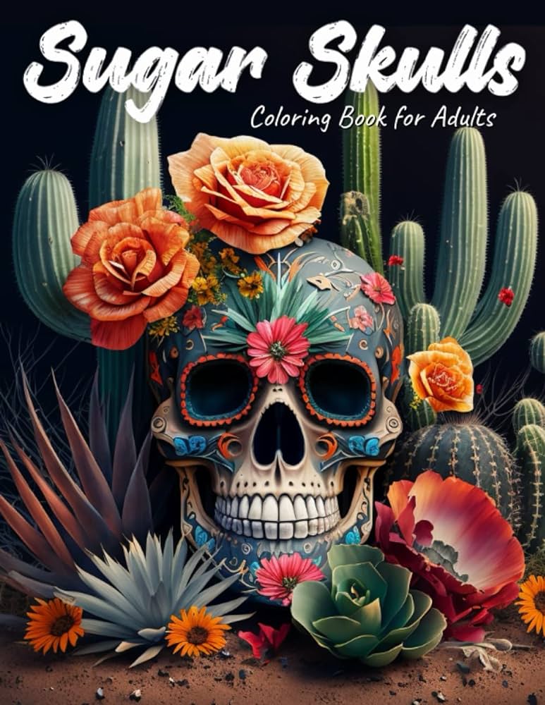 Sugar skulls coloring book for adults dia de los muertos coloring book mexican day of the dead inspired cinco de mayo intricate design detailed illustrations for stress relief relaxing mindful