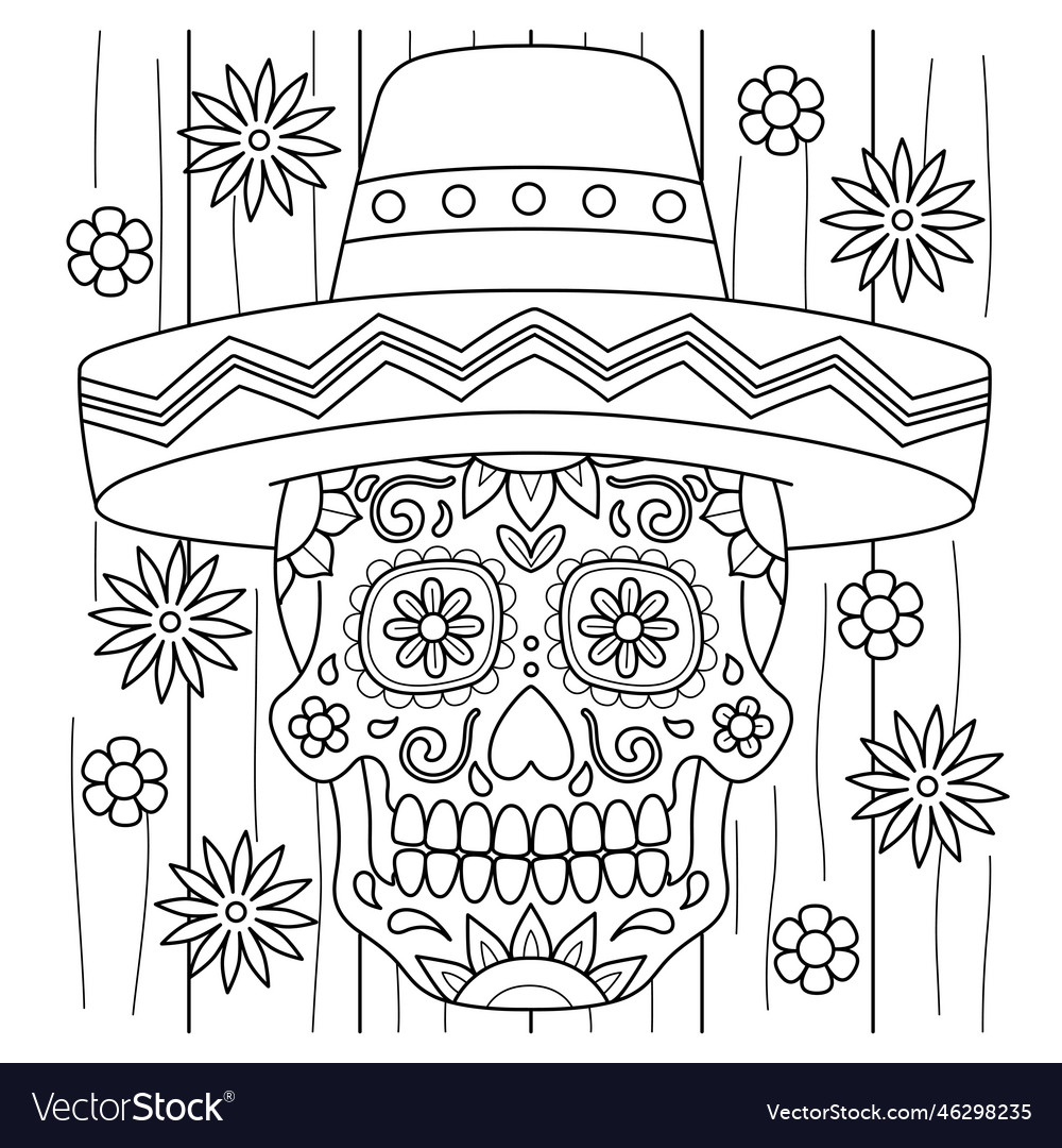 Cinco de mayo dia los muertos coloring page vector image