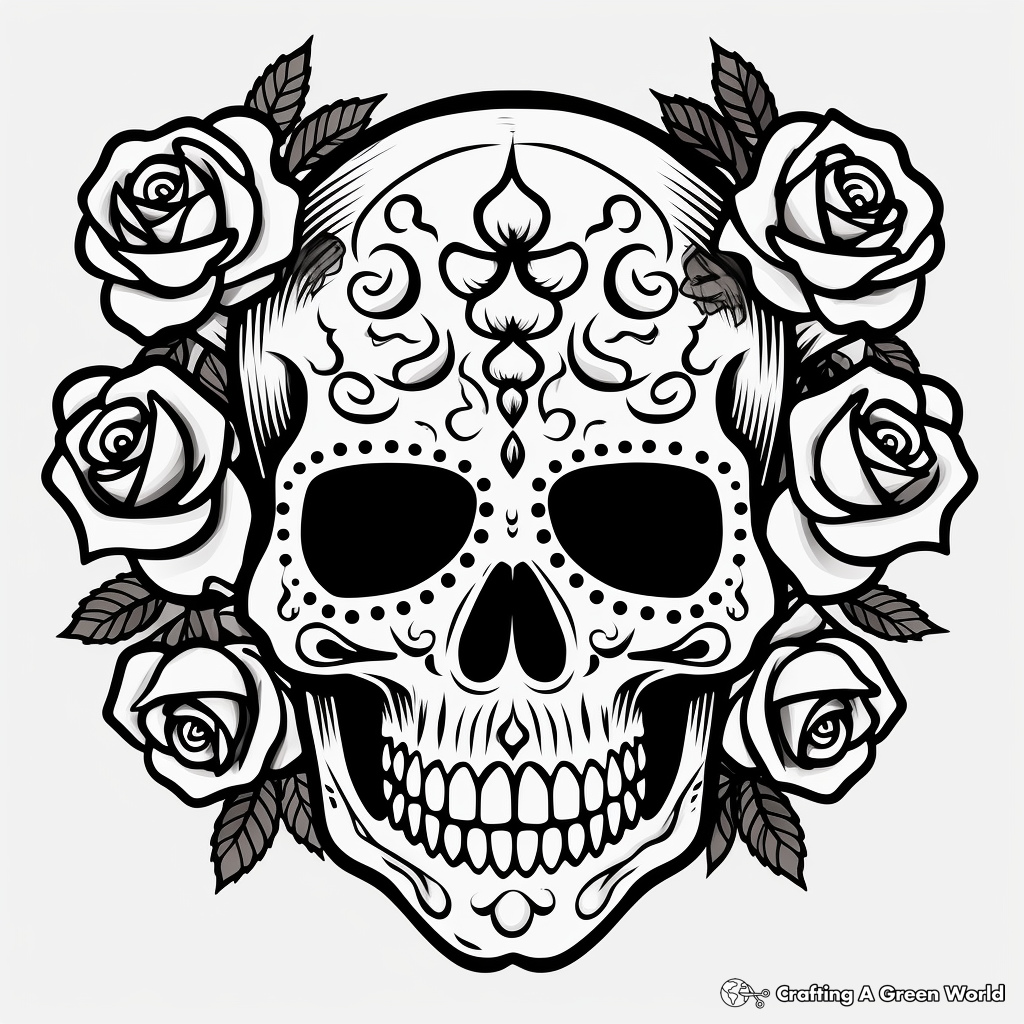 Rose skull coloring pages