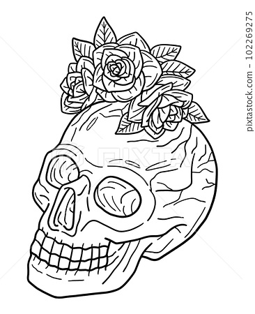 Halloween skull with a rose isolated coloring page