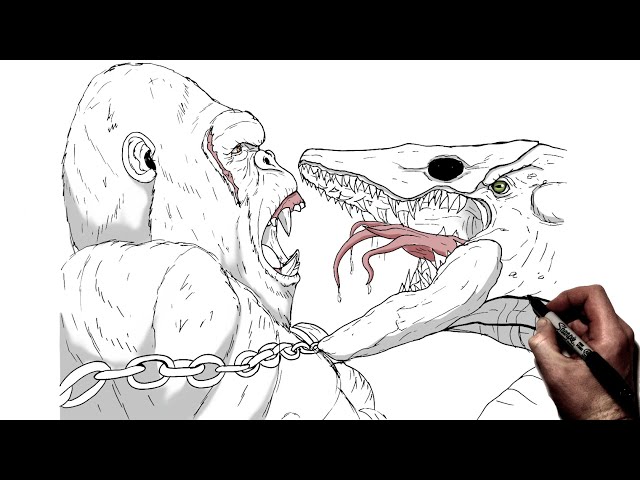 How to draw kong vs skull crawler step by step